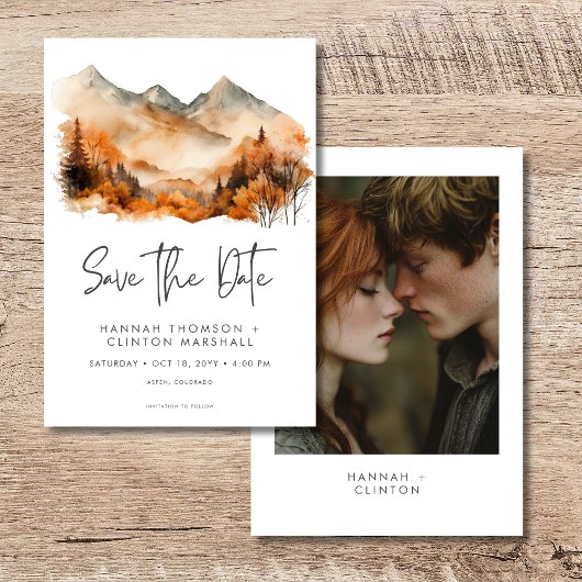 Rustieke Herfst Mountain Scene Waterverf Foto Save The Date