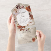 Rustieke Herfst Neutral Wreath Gold Dinner All In One Uitnodiging (Afscheurbaar)