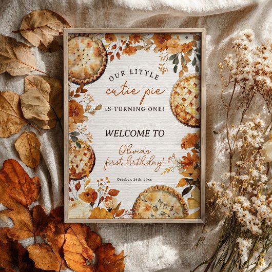 Rustieke Herfst Neutrale Cutie Pie Eerste Verjaard Poster