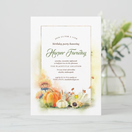 Rustieke Herfst Oogst Pompoen Zonnebloem Verjaarda Kaart (Staand voorkant)