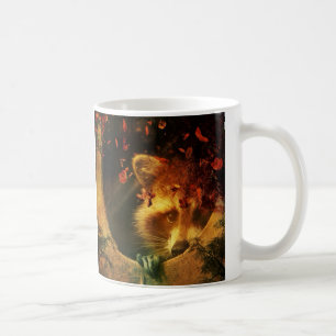 Rustieke herfst oranje herfstbladeren boswasbeer koffiemok