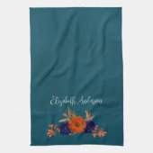 Rustieke Herfst Oranje Navy Blauwe Bloemen Theedoek (Verticaal)