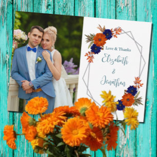 Rustieke Herfst Oranje Navy Blue Floral Wedding Bedankkaart