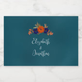 Rustieke Herfst Oranje Navy Blue Floral Wedding Likeurfles Etiket (Enkel label)
