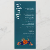 Rustieke Herfst Oranje Navy Blue Floral Wedding Menu (Voorkant)