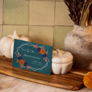 Rustieke Herfst Oranje Navy Blue Floral Wedding Save The Date