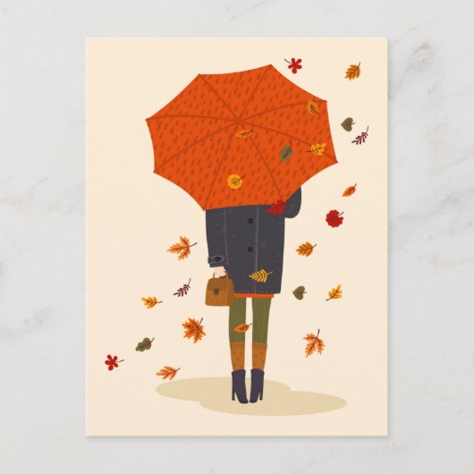 Rustieke herfst paraplu meisje briefkaart (Voorkant)