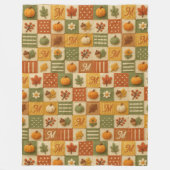 Rustieke Herfst Patchwork Pompoen Monogram Fleece Deken (Voorkant)