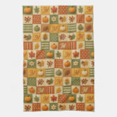 Rustieke herfst patchwork pompoen monogram theedoek (Verticaal)