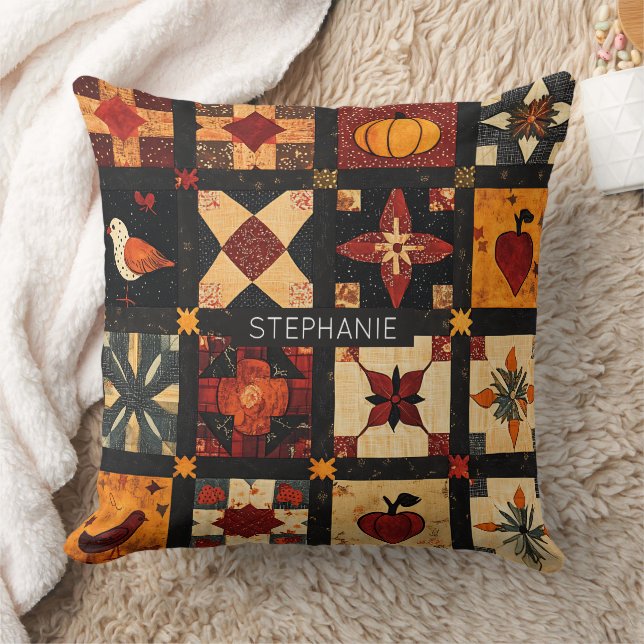Rustieke herfst Patchwork Quilt patroon | boerderi Kussen (Deken)