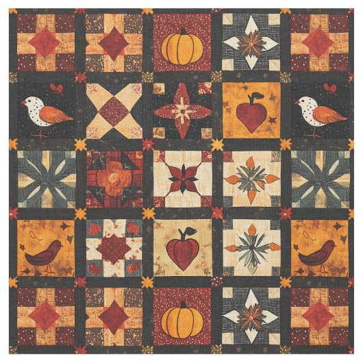 Rustieke herfst Patchwork Quilt patroon | boerderi Stof (Close Up)