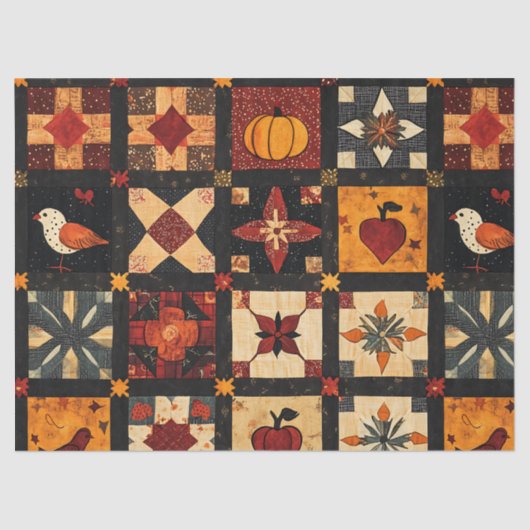 Rustieke herfst Patchwork Quilt patroon | boerderi Tissuepapier (Voorkant)
