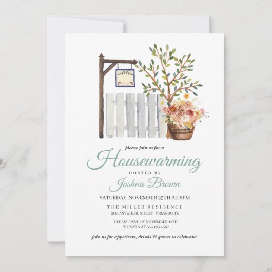 Rustieke herfst Picket Fence Housewarming Uitnodig Kaart (Voorkant)