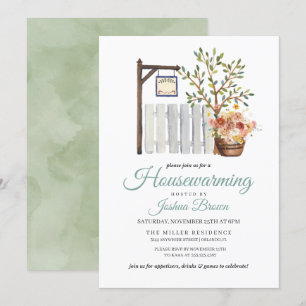 Rustieke herfst Picket Fence Housewarming Uitnodig Kaart