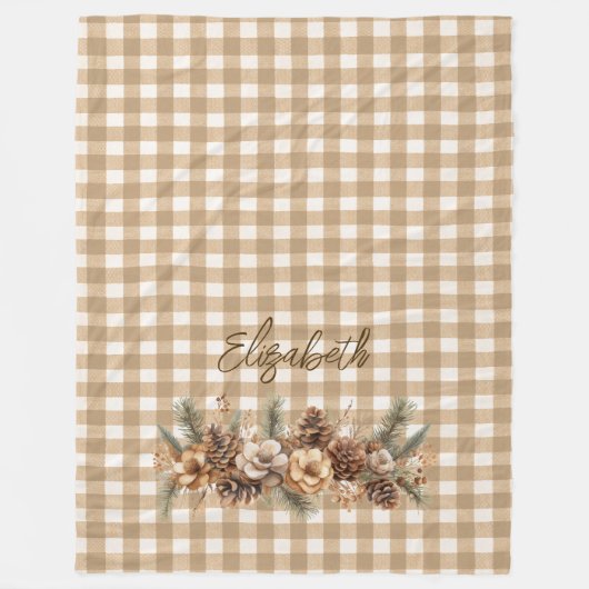 Rustieke Herfst Pine Cones Brown Gingham gepersona Fleece Deken (Voorkant)