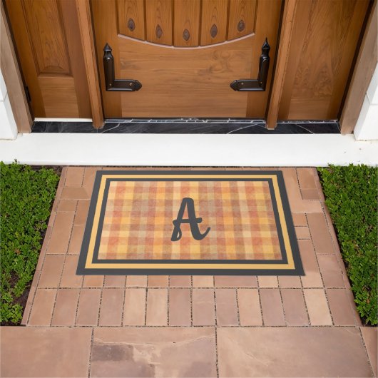 Rustieke Herfst Plaid Custom Monogram Ontwerp Deurmat (Buiten)
