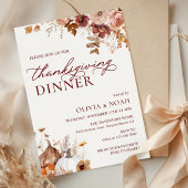 Rustieke Herfst Pompoen Bloemen Thanksgiving Diner Kaart