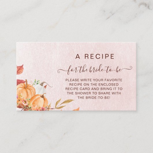 Rustieke Herfst pompoen bruidsrecept Informatiekaartje (Voorkant)