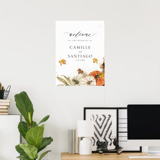 Rustieke Herfst pompoen bruiloft receptie Welkom Poster (Thuiskantoor)