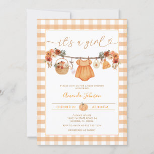 Rustieke Herfst Pompoen Clothesline Baby shower Kaart