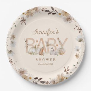 Rustieke Herfst Pompoen en Bloemen Baby shower Papieren Bordje