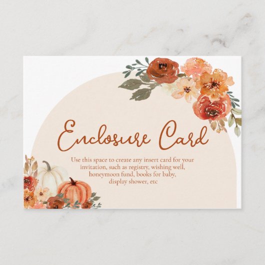 Rustieke Herfst Pompoen Herfst Bloemen Vrijgezelle Informatiekaartje (Voorkant)