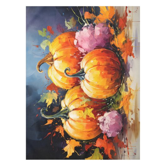 Rustieke Herfst Pompoen Kleurrijke Herfstbladeren Tafelkleed (Voorkant)