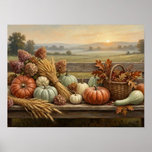 Rustieke herfst pompoen oogst kunst poster