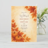 Rustieke Herfst Pompoen Waterverf bruiloft Kaart (Staand voorkant)