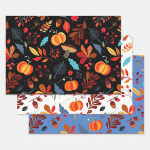 Rustieke herfst pompoenen 3-set inpakpapier vel