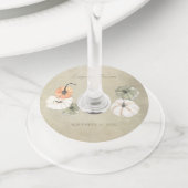 Rustieke herfst pompoenen herfst bruiloft wijnglaslabel (Dichtbij)