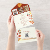 Rustieke Herfst QR Code Wedding All In One Uitnodiging (Afscheurbaar)