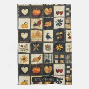 Rustieke herfst quilt patroon   lappendeken theedoek