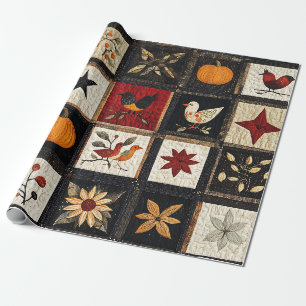 Rustieke herfst quilt patroon Oogst Folk Motieve Cadeaupapier