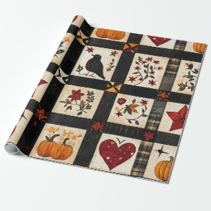 rustieke Herfst quiltpatroon lappendeken Cadeaupapier