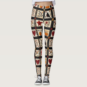 rustieke Herfst quiltpatroon lappendeken Leggings