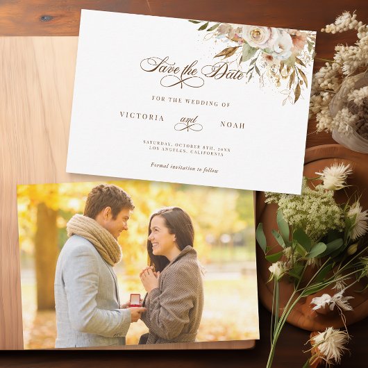 Rustieke herfst Rozen Botanische Script Save The Date