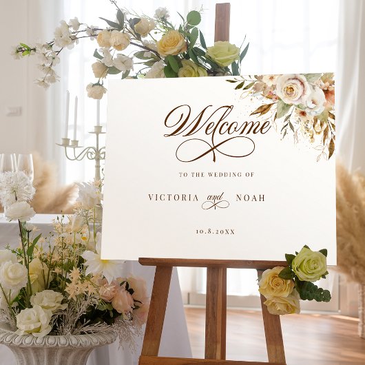 Rustieke herfst Rozen Botanische Script Welkom Poster