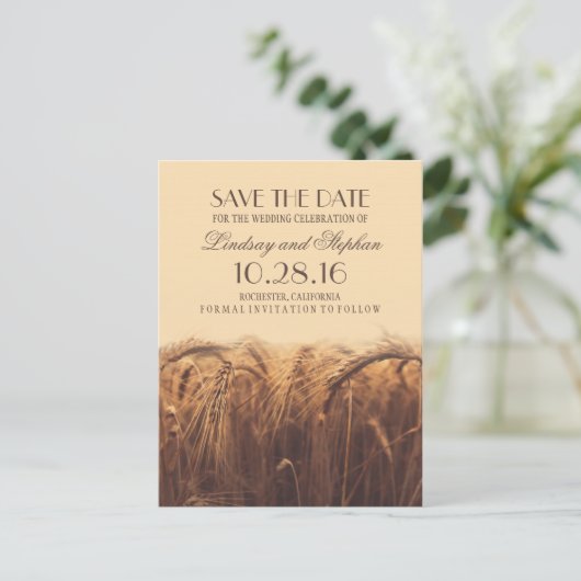 Rustieke herfst save de datum briefkaarten met tar (Staand voorkant)