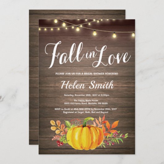 Rustieke herfst snoerlampjes bruidsfeest uitnodigi kaart (Voorkant / Achterkant)