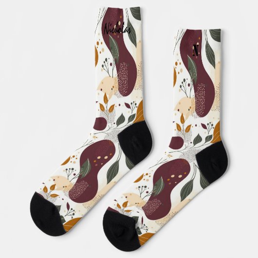 Rustieke Herfst Sokken met bladeren en Abstracte p (Links)