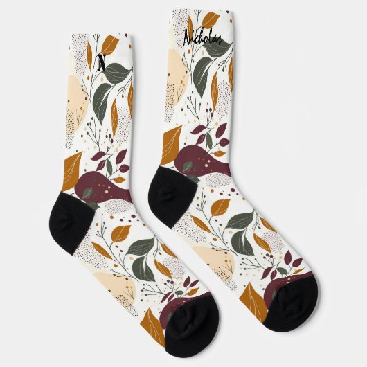 Rustieke Herfst Sokken met bladeren en Abstracte p (Rechts)