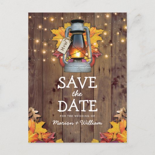 Rustieke Herfst String Lights Herfst Save the Date Aankondigingskaart (Voorkant)
