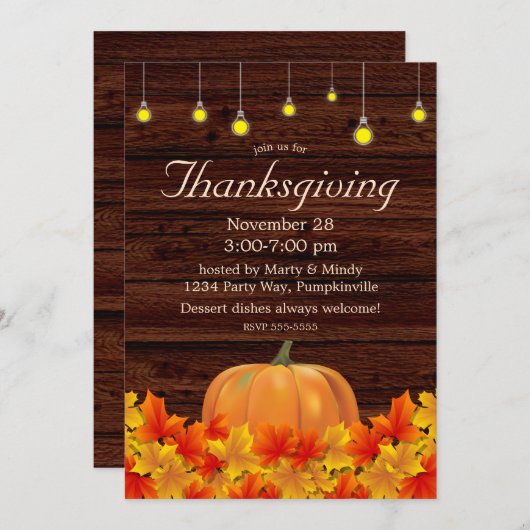 Rustieke herfst String Lights, pompoen Thanksgivin Kaart (Voorkant / Achterkant)