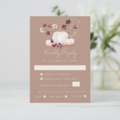 Rustieke Herfst Taupe Bloemenpompoen bruiloft RSVP Kaartje (Staand voorkant)