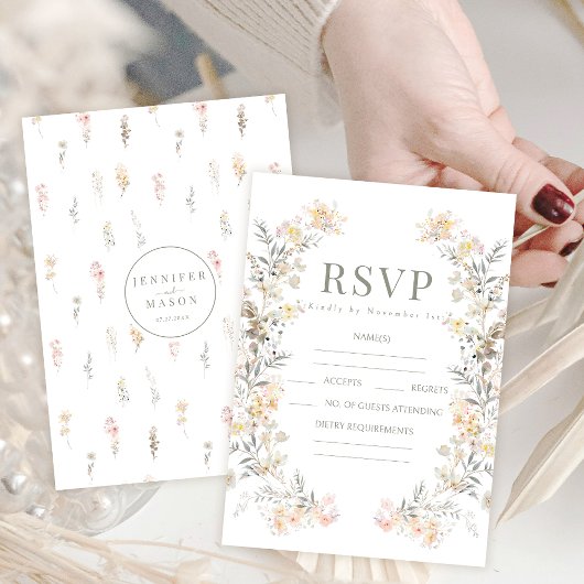 Rustieke Herfst Tiny Wildflower bruiloft RSVP-kaar RSVP Kaartje