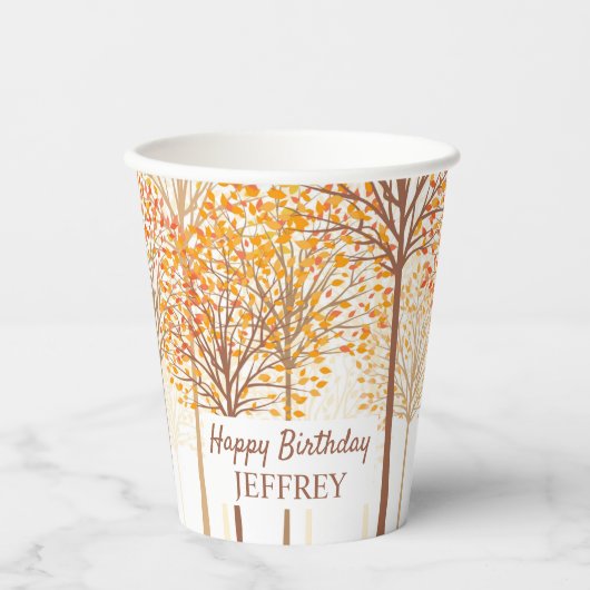 Rustieke Herfst Trees Terracotta Verjaardagsfeestj Papieren Bekers (Voorkant)