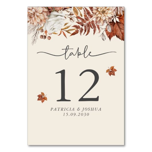 Rustieke Herfst Trouwtafel Nummer Kaart (Achterkant)