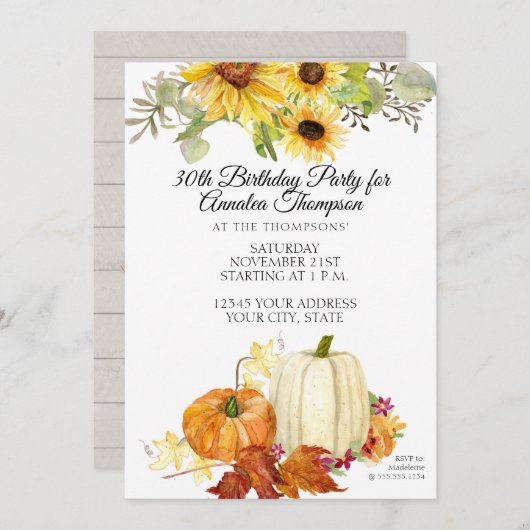 Rustieke Herfst Verjaardagsfeestje Pompoenblad Zon Kaart (Voorkant / Achterkant)