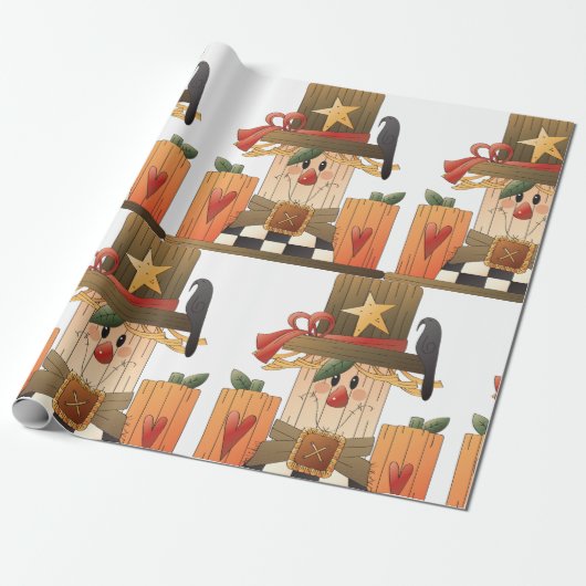 Rustieke Herfst vogelverschrikker met pompoenen en Cadeaupapier (Uitgerold)